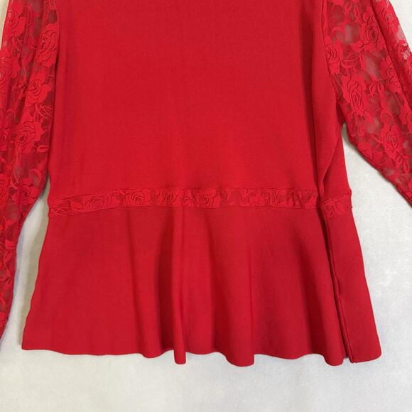 INC Top Women Plus SZ 3X Red Blouse Peplum Lace Sleeve Holiday Party Christmas - Picture 4 of 13